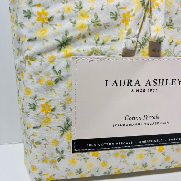 Laura Ashley Cotton Percale Yellow Floral Standard Pillowcase Pair - Picture 5 of 13